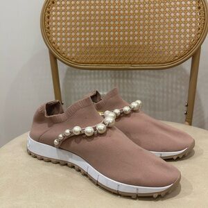 Jimmy Choo Pink Pearl Embellished Sneakers